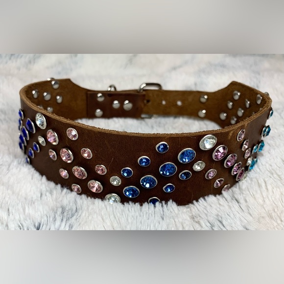 Crystal leather handmade dog collar